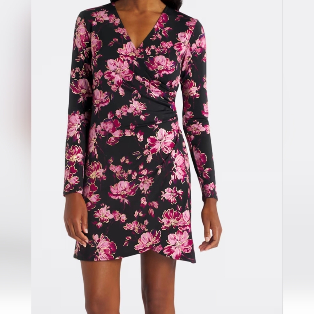 Nine Britton Black and Pink Floral Long Sleeve Dress